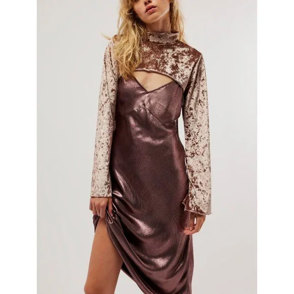 FREE PEOPLE Drop Everything Bias Slip / Rose Gold - Picture 2 of 7